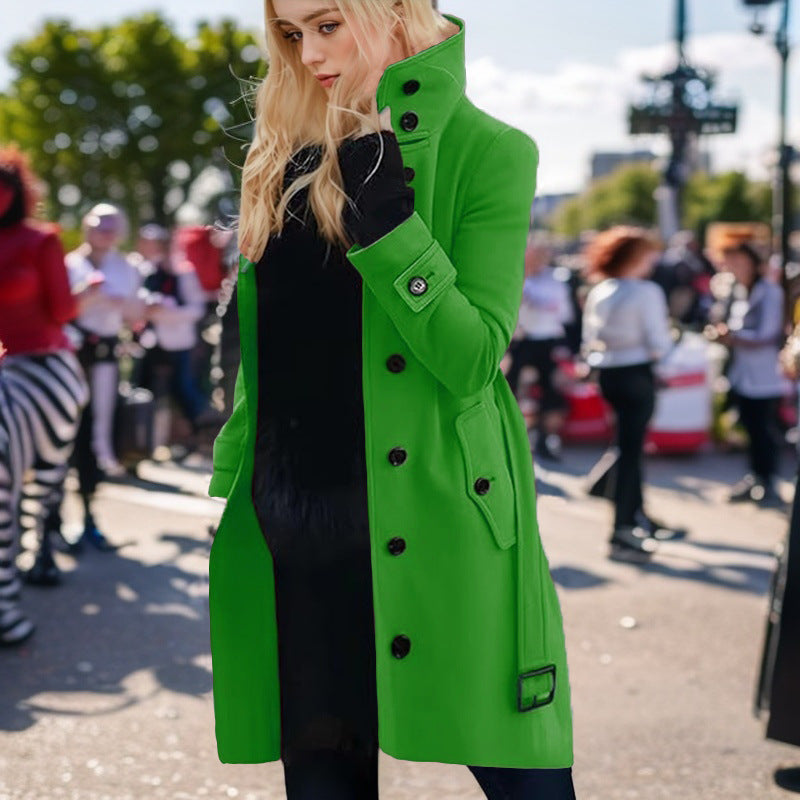 Damen eleganter Trenchcoat mit hohem Kragen Drune