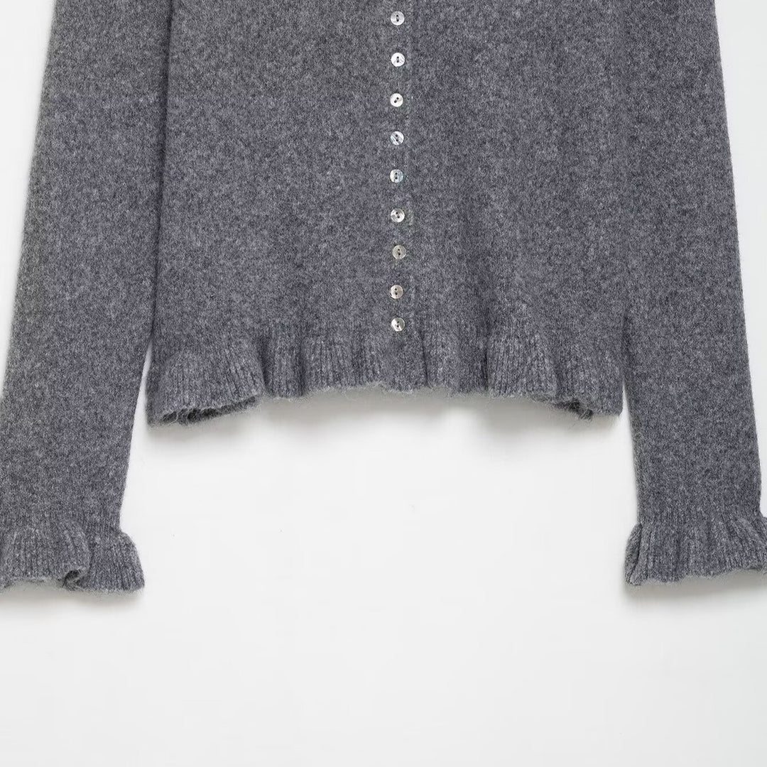 Damen Strickjacke mit kragen und dekorativem Knopfverschluss Drune