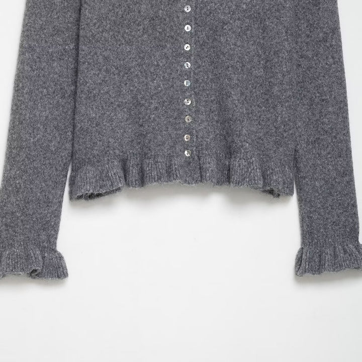 Damen Strickjacke mit kragen und dekorativem Knopfverschluss Drune