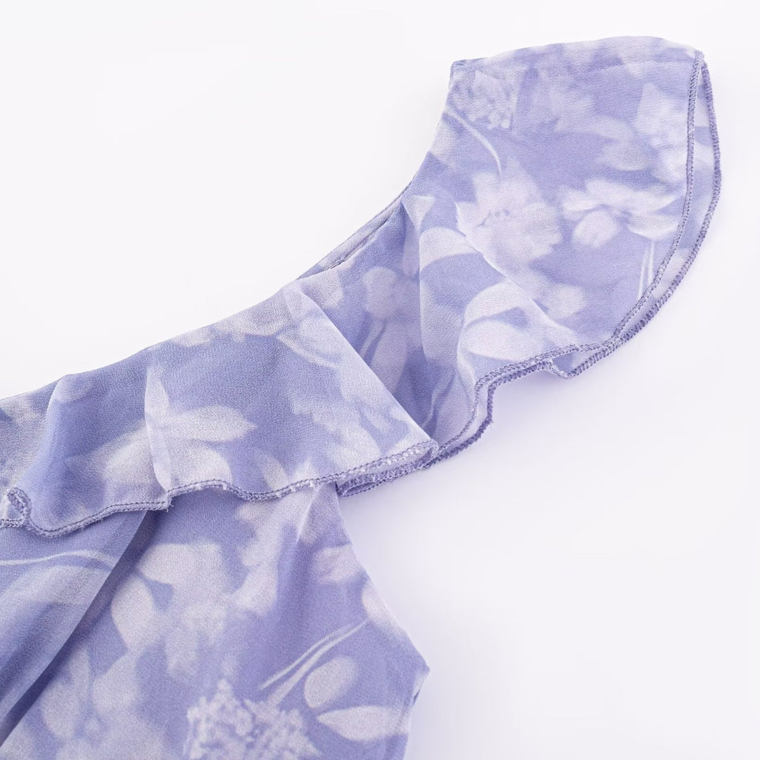 Damen Maxikleid mit romantischem Blumenmuster und raffinierten Rüschendetails Drune