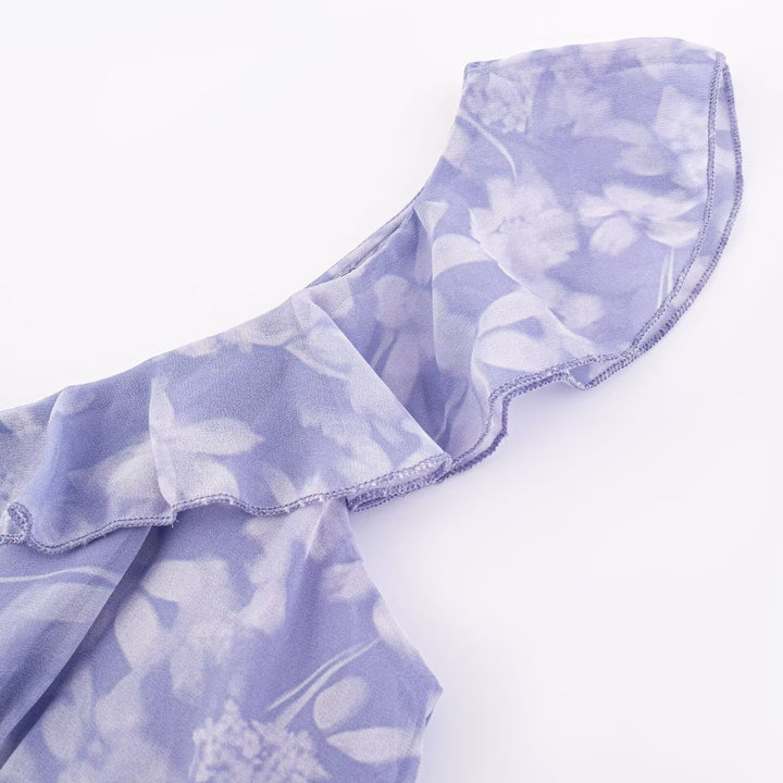 Damen Maxikleid mit romantischem Blumenmuster und raffinierten Rüschendetails Drune