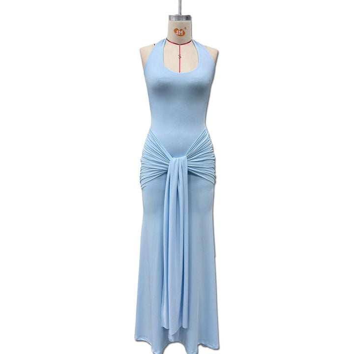 Damen Maxikleid mit elegantem Halterneck und raffinierten Drapierungen Drune