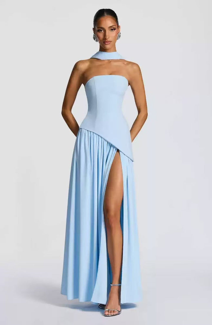 Damen Maxikleid mit figurbetontem Oberteil und schwingendem Rock Drune