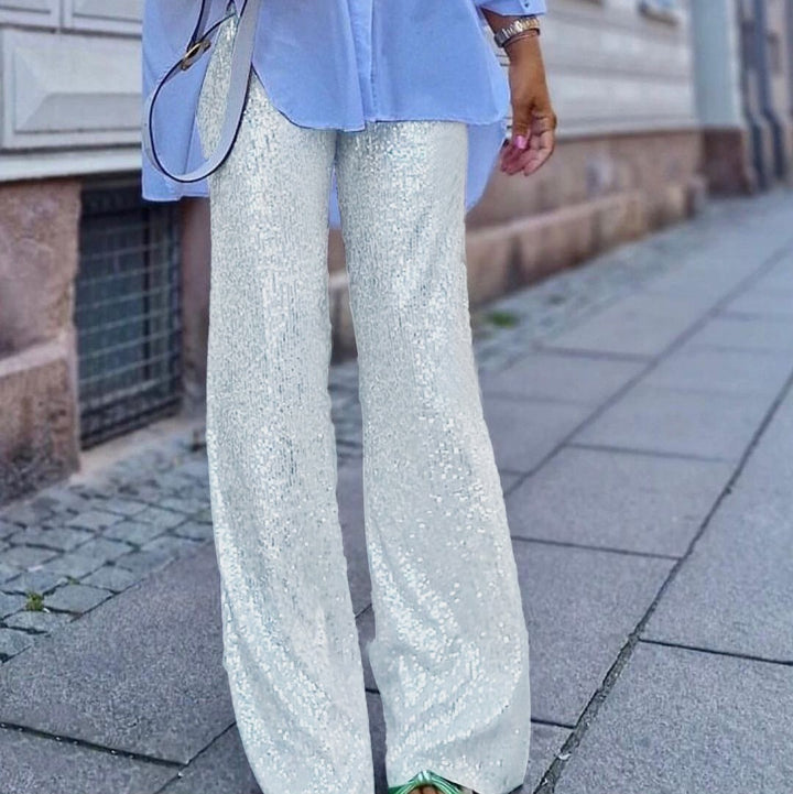 Damen Glitzernde Palazzo-Hose mit weitem Bein Drune