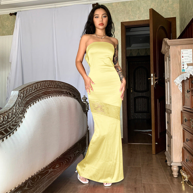 Damen Elegantes Abendkleid mit transparenten Einsätzen Drune