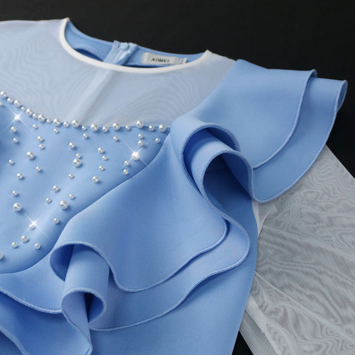 Damen figurbetontes Kleid mit Rüschendetails und Perlenakzenten Drune