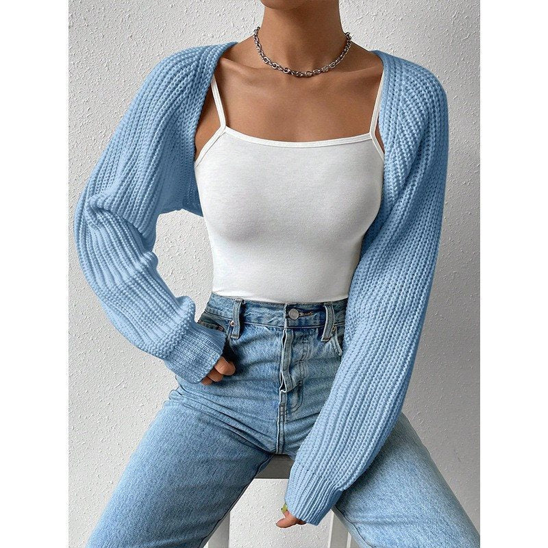 Damen lässiger Strickcardigan mit offener Front und langen Ärmeln Drune