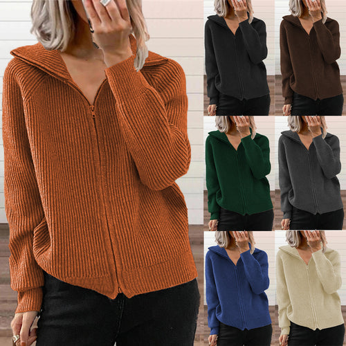 Damen Strickjacke mit hohem Kragen und durchgehendem Reißverschluss Drune