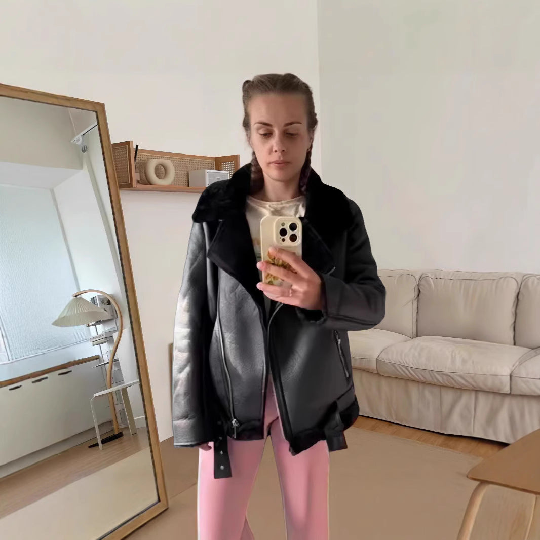 Damen trendige und funktionale Oversize-Jacke mit abnehmbarer Kapuze Drune