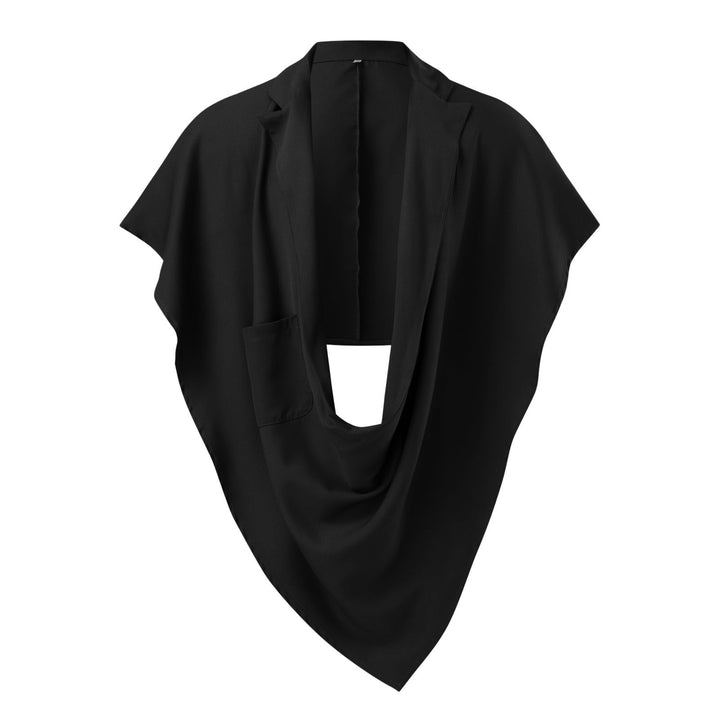 Damen nan Cape-Blazer mit Schalkragen offener Front aufgesetzter Tasche und spitz zulaufendem Zipfelsaum Drune