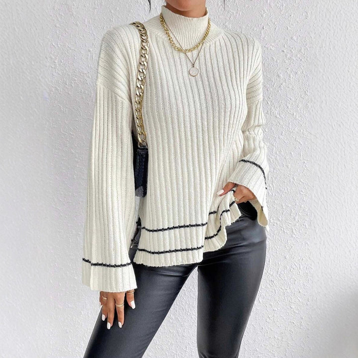Damen Strickpullover mit hohem Kragen und modernen Rippdetails Drune
