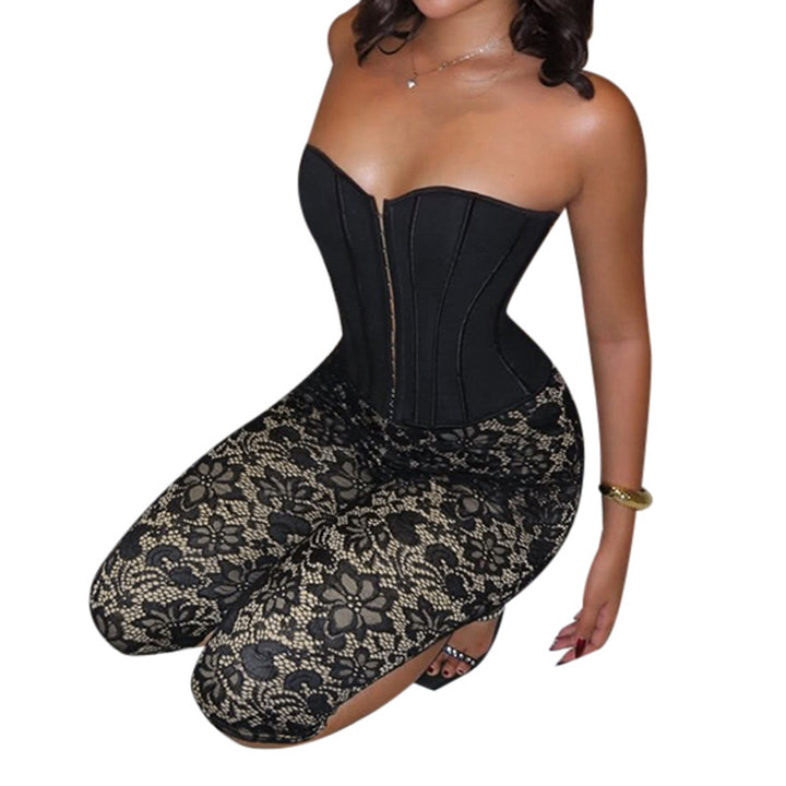 Damen sexy Corsage-Overall mit floralem Spitzenmuster und figurformendem Schnitt Drune