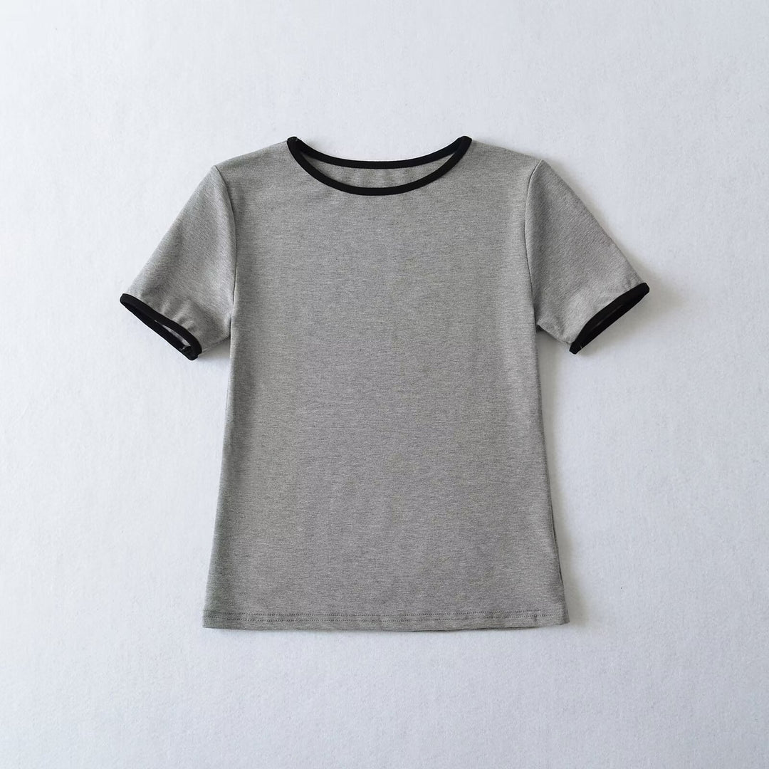 Damen klassisches T-Shirt mit kontrastierenden Ärmelabschlüssen und hochwertiger Baumwolle Drune