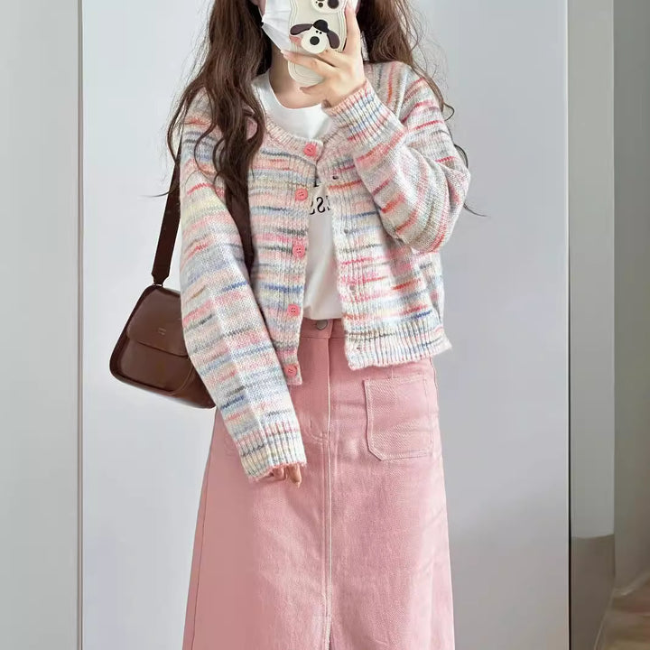 Damen Strickjacke mit buntem Muster und zarten Knöpfen Drune