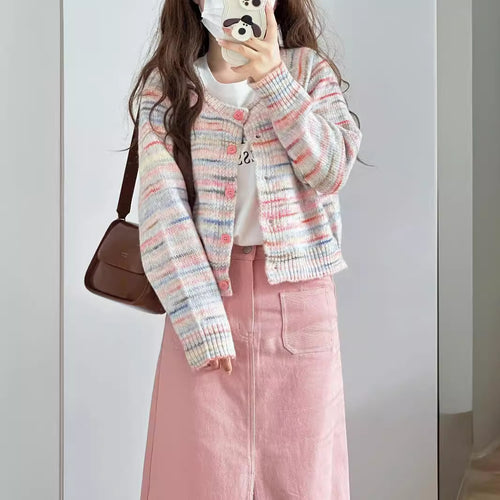 Damen Strickjacke mit buntem Muster und zarten Knöpfen Drune