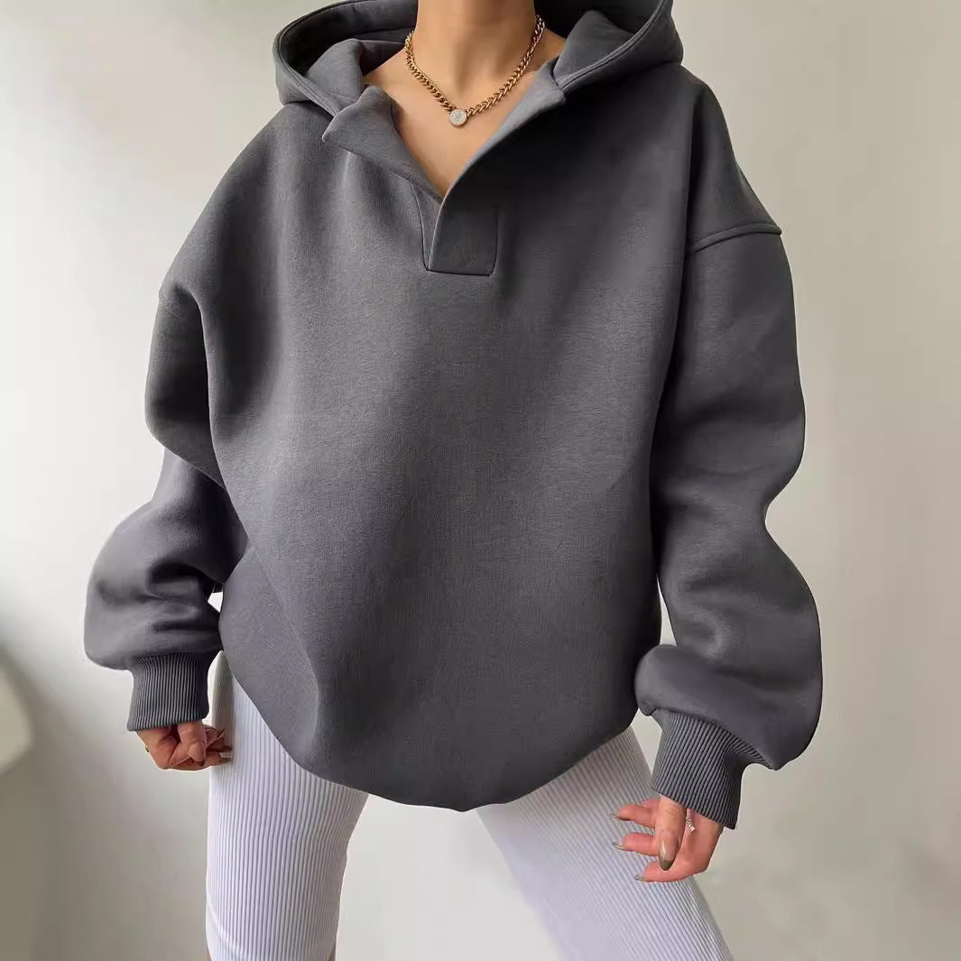Damen Oversized Hoodie mit kurzem Kragen und praktischen Seitentaschen Drune