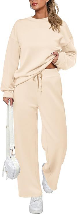 Damen nan zweiteiliges French-Terry Lounge-Set mit oversized Rundhals-Pullover und weitem Highwaist-Jogger Drune