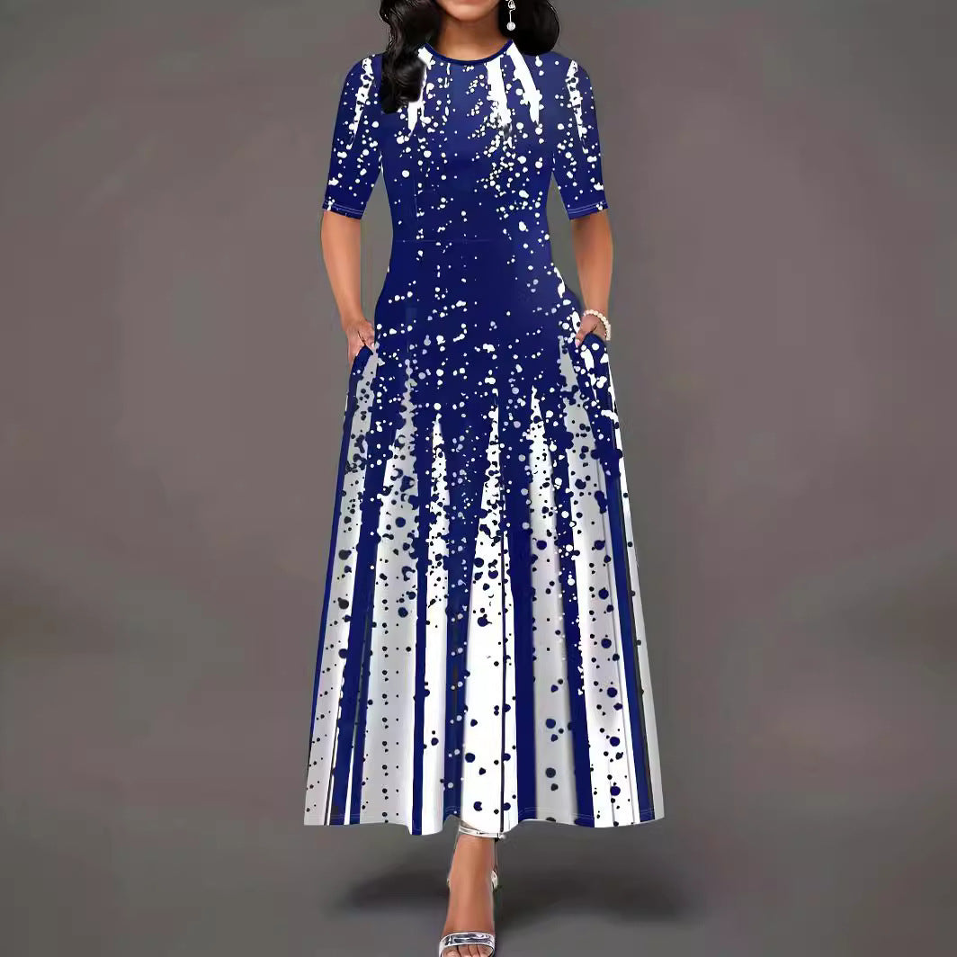 Damen Elegantes Maxikleid mit auffälligem Muster und praktischen Taschen Drune