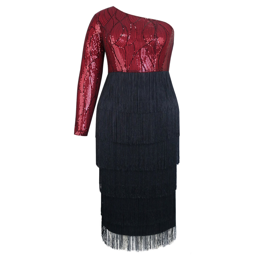 Damen Elegantes Cocktailkleid mit funkelnden Pailletten und Fransen Drune