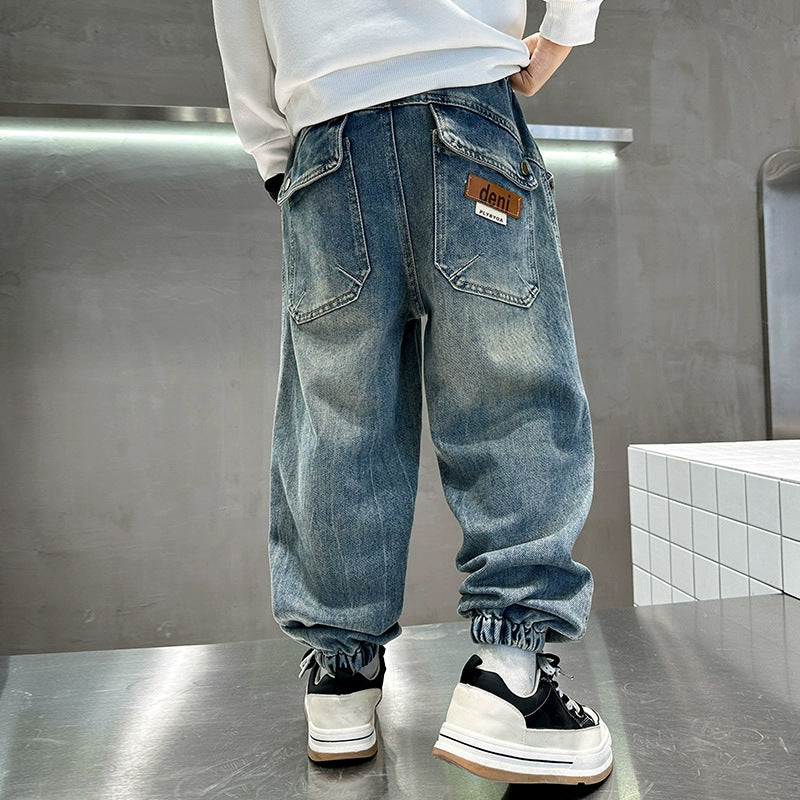 Herren lässige Baggy-Jeans mit elastischem Bund Drune