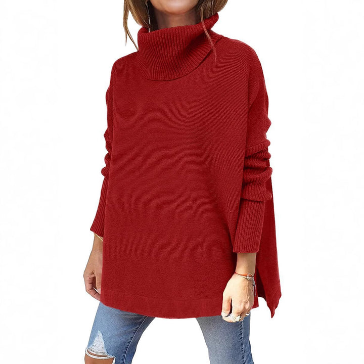 Damen Oversized Pullover mit hohem Kragen und Strickstruktur Drune
