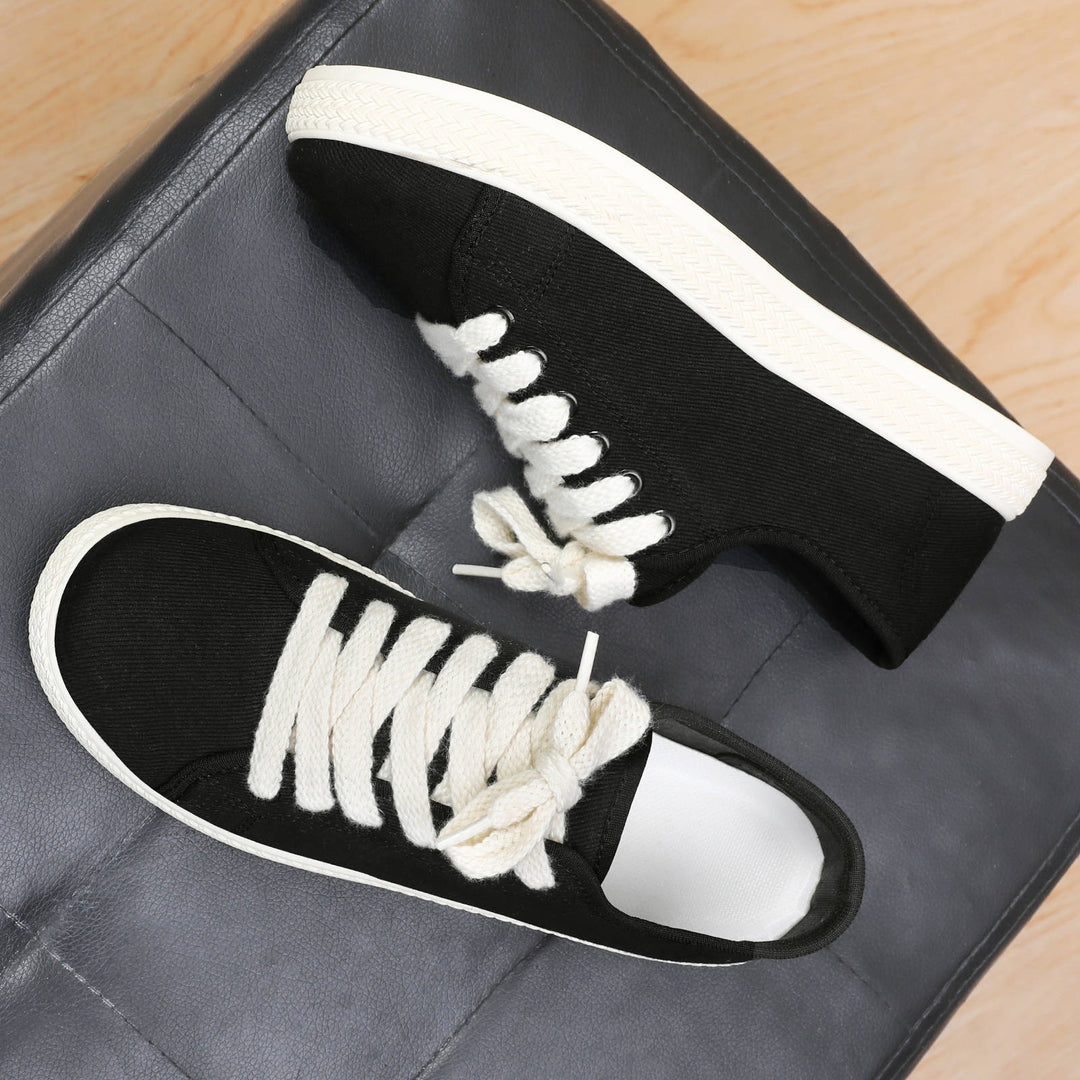 Damen nan Canvas-Sneaker mit geflochtener Plateau-Gummisohle, atmungsaktivem Textilfutter und extra breiten Baumwollsenkeln Drune