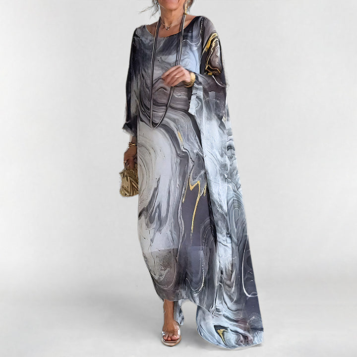 Damen Maxikleid mit elegantem Wasserfarbenmuster und weitem Schnitt Drune