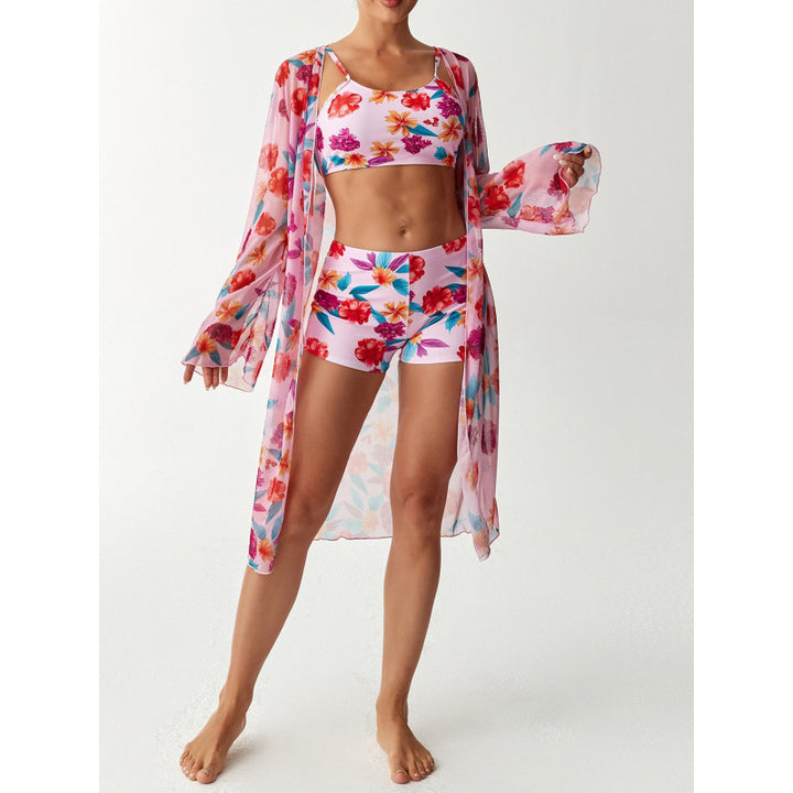 Damen Strandüberwurf mit floralem Design und hohem Schnitt Drune