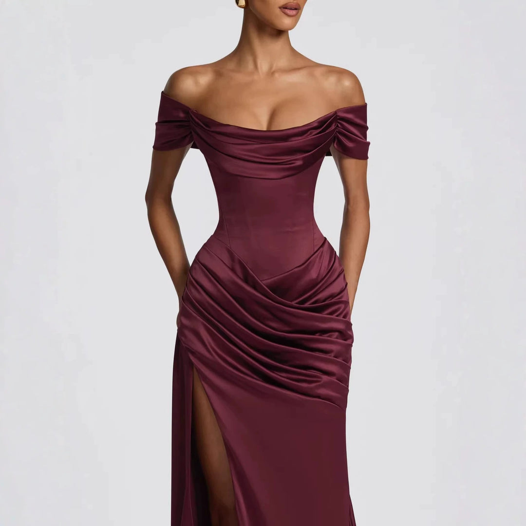 Damen Elegantes Off-Shoulder-Maxikleid mit seitlichem Schlitz Drune