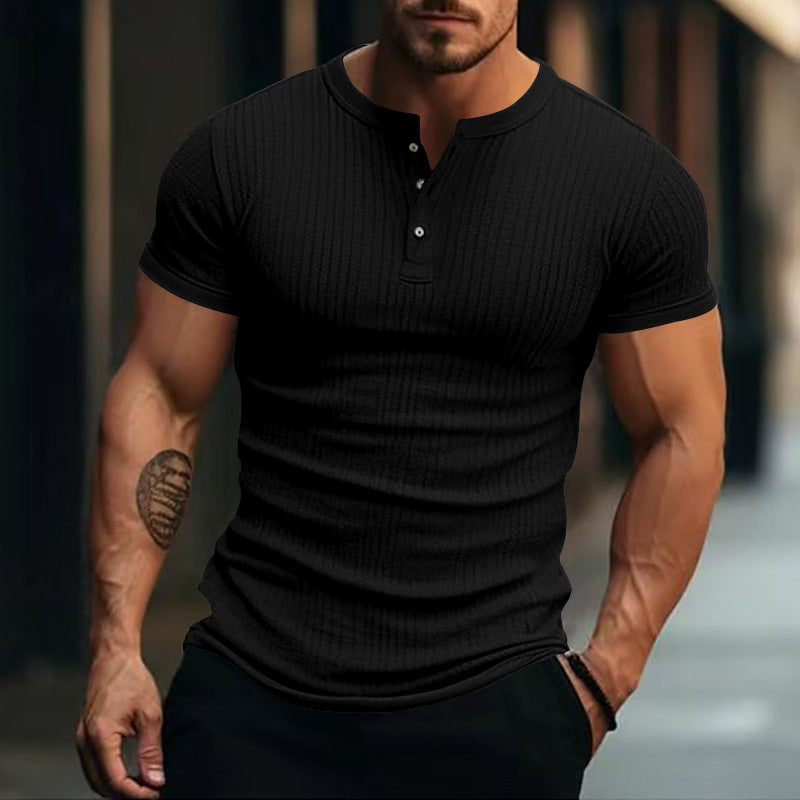 Herren Kurzarm-Henley-Shirt mit strukturiertem Stoff Drune