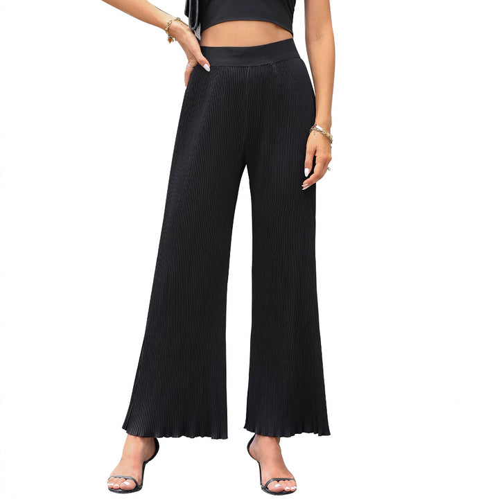 Damen lässige Plissee-Hose mit elastischem Bund und weit geschnittenem Bein Drune