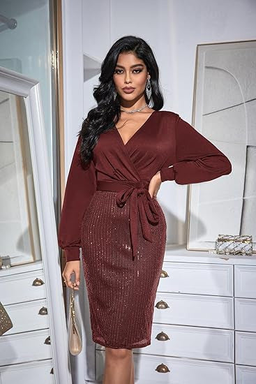 Damen Wickelkleid mit glitzerndem Rock Drune