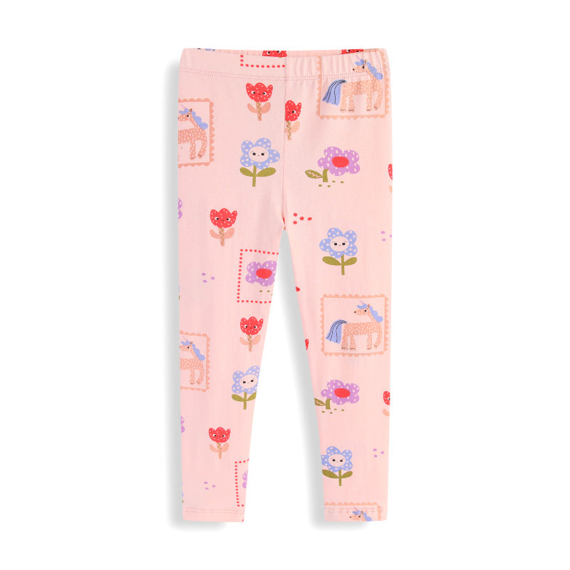 Mädchen Leggings mit buntem Einhorn- und Blumenmuster Drune