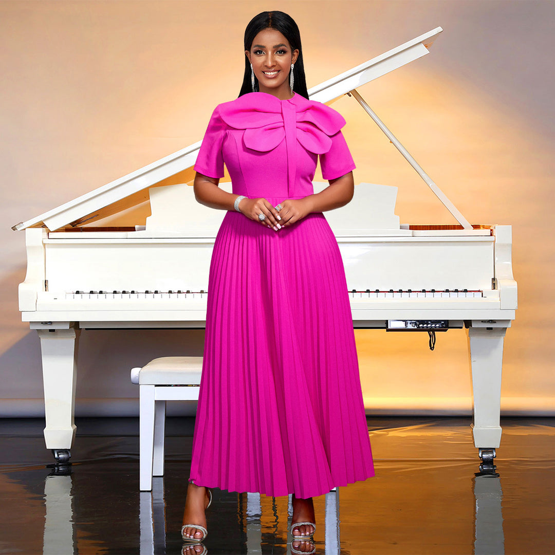 Damen Elegantes Midikleid mit voluminösem Schleifenakzent Drune