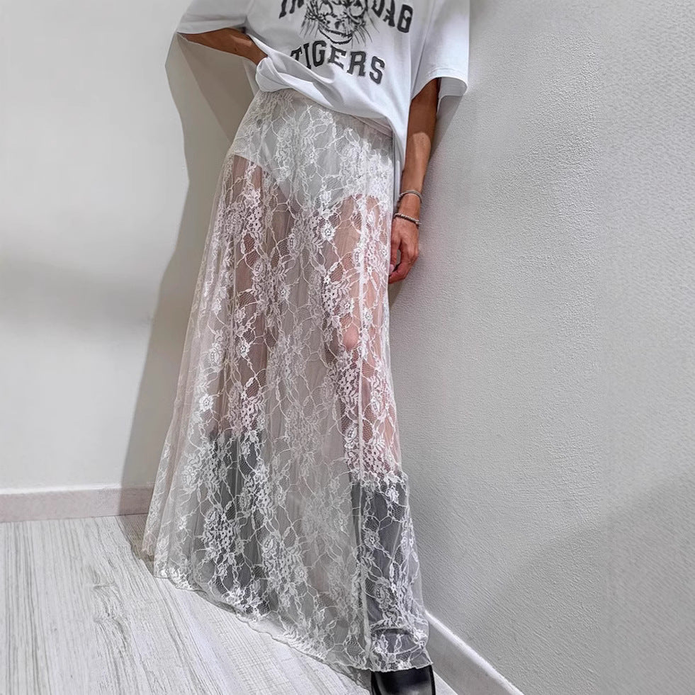 Damen Transparente Spitzenrock Drune