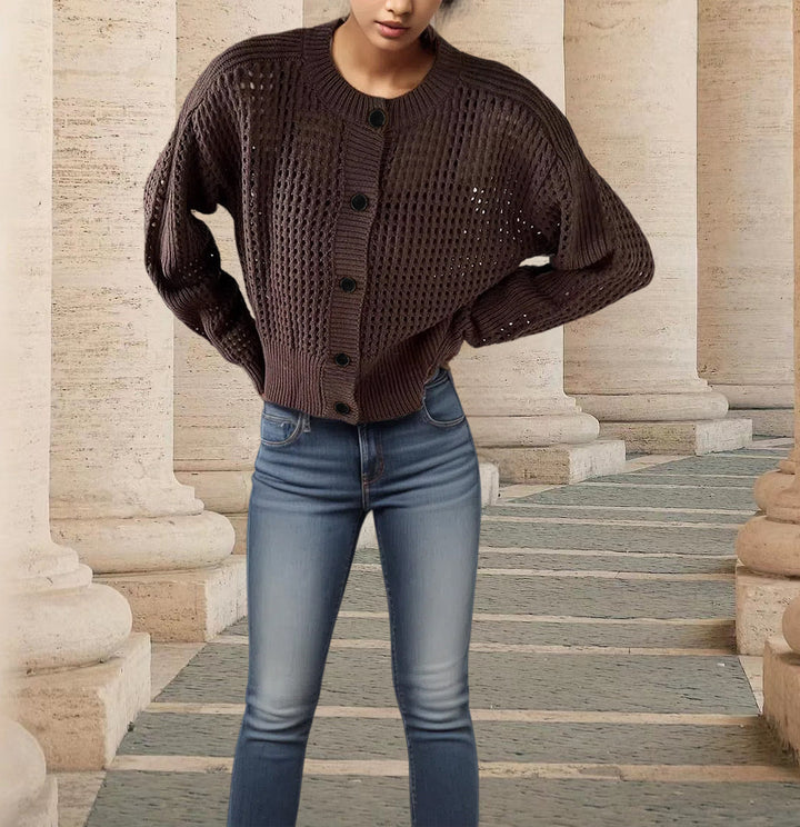 Damen Strickjacke mit luftiger Häkeloptik und praktischen Knöpfen Drune