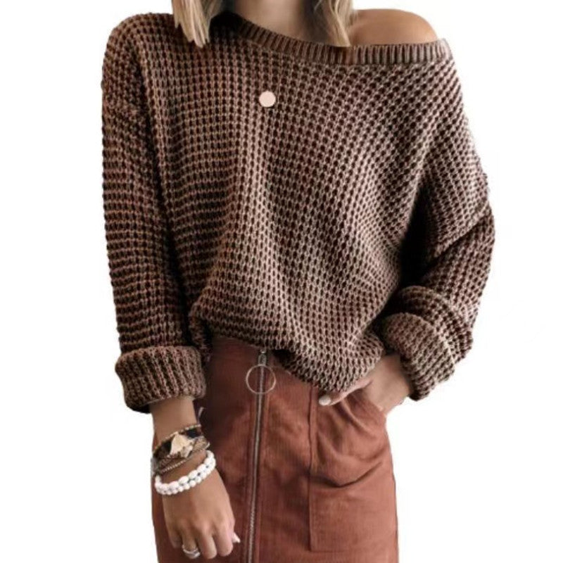 Damen Strickpullover im lässigen Oversize-Style mit schulterfreiem Design Drune