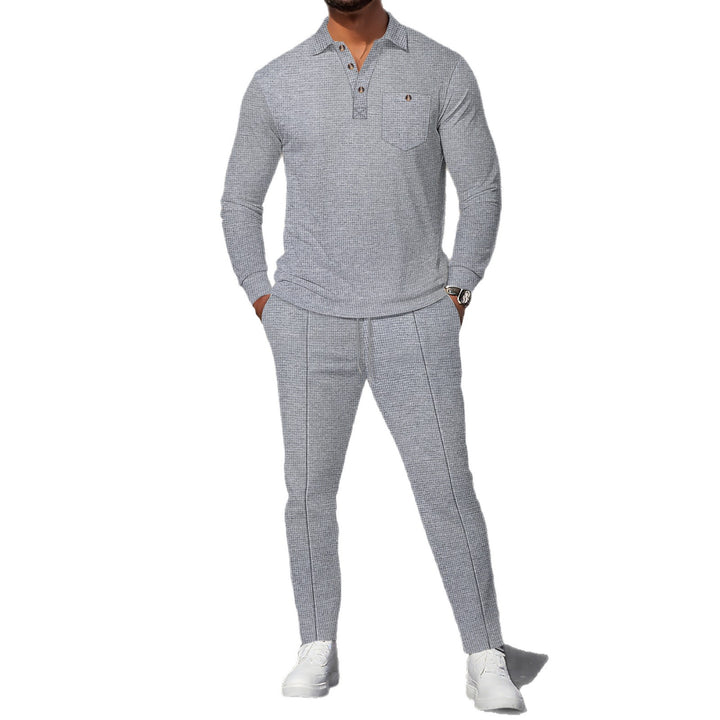 Herren eleganter Freizeitanzug mit strukturiertem Oberteil und modischen Hosen Drune