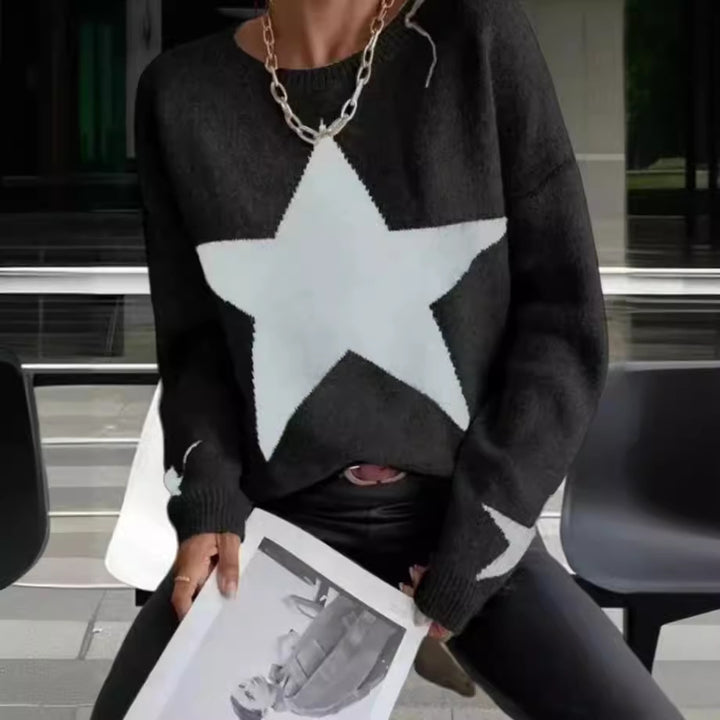 Damen Modischer Strickpullover mit Sternenmuster Drune