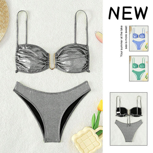 Damen glitzernder Bikini mit verstellbaren Trägern und elegantem Detail Drune
