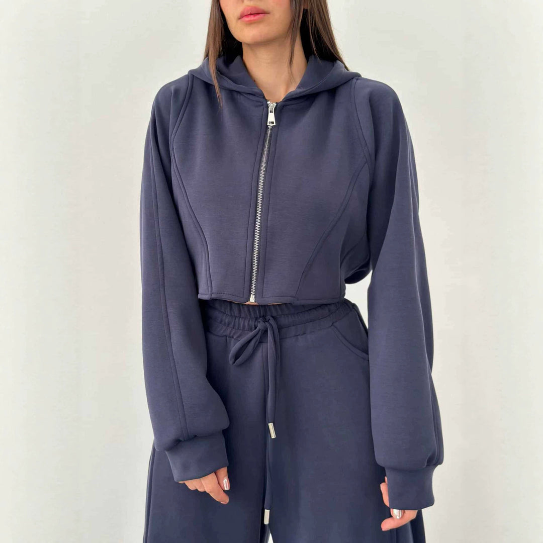 Damen nan weite Highwaist-Loungehose mit Tunnelzug, Eingrifftaschen und Ziernähten Drune