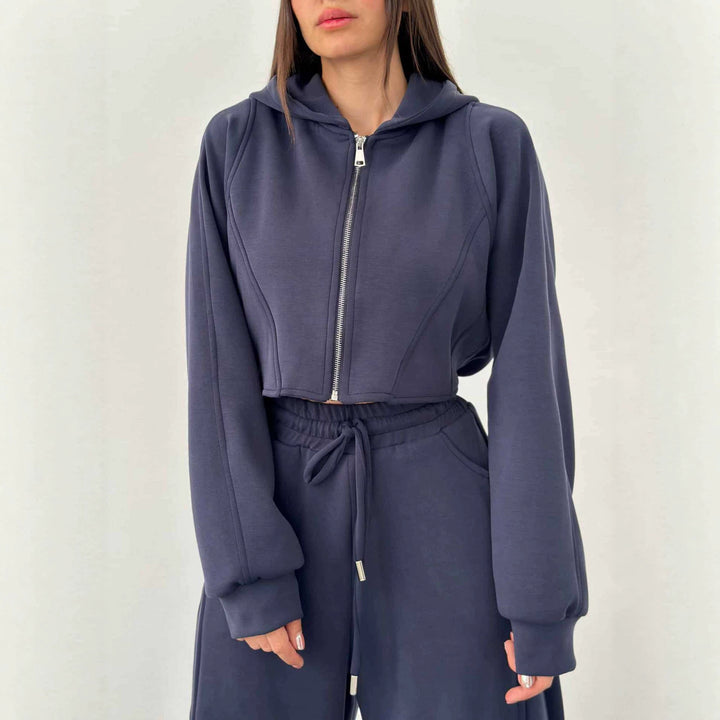Damen nan weite Highwaist-Loungehose mit Tunnelzug, Eingrifftaschen und Ziernähten Drune