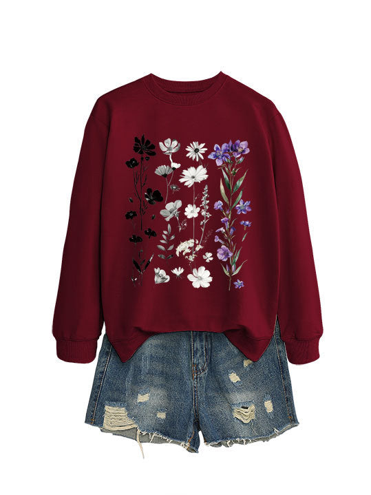 Damen Sweatshirt mit floralem Grafikdesign und weichem Innenfutter Drune