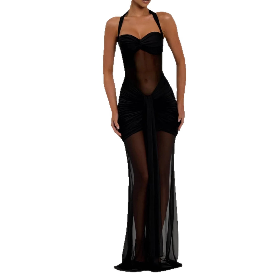 Damen elegantes Kleid im Bodycon-Stil mit raffiniertem Mesh-Einsatz Drune