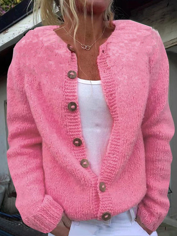 Damen nan kuscheliger Strickcardigan mit Zierholzknöpfen und Rundhalsausschnitt Drune