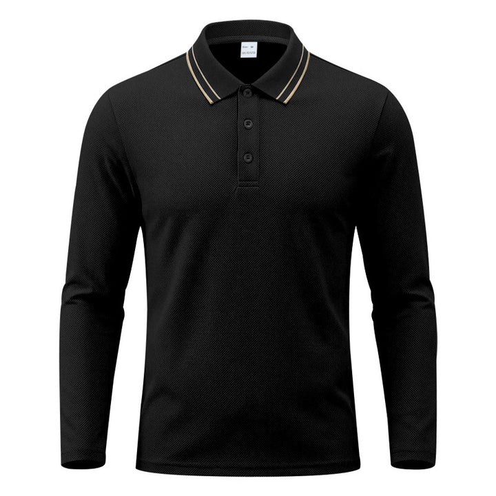 Herren nan langärmliges Piqué-Poloshirt mit Kontrastkragen und Dreiknopfleiste Drune
