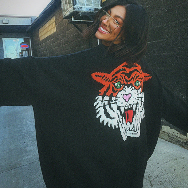Damen Grobstrickpullover mit auffälligem Tiger-Design Drune