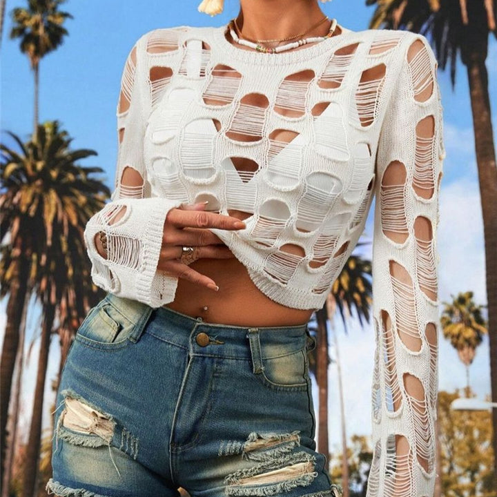 Damen Crop-Top mit einzigartigem Cut-Out Design und langem Ärmel Drune