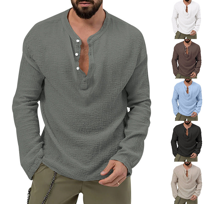 Herren nan entspanntes Henley-Set aus leichter Baumwoll-Gauze mit Kordelbundhose Drune
