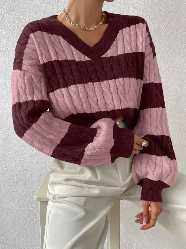 Drune | Gestreifter Pullover mit V-Ausschnitt Herbst/Winter